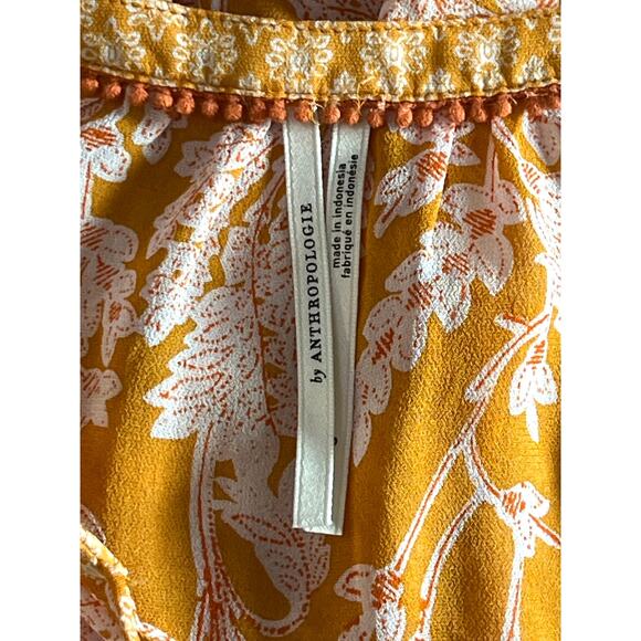 Anthropologie Orange Pink Floral Tiered Ruffle Tunic Dress Small Boho Viscose - Picture 3 of 10